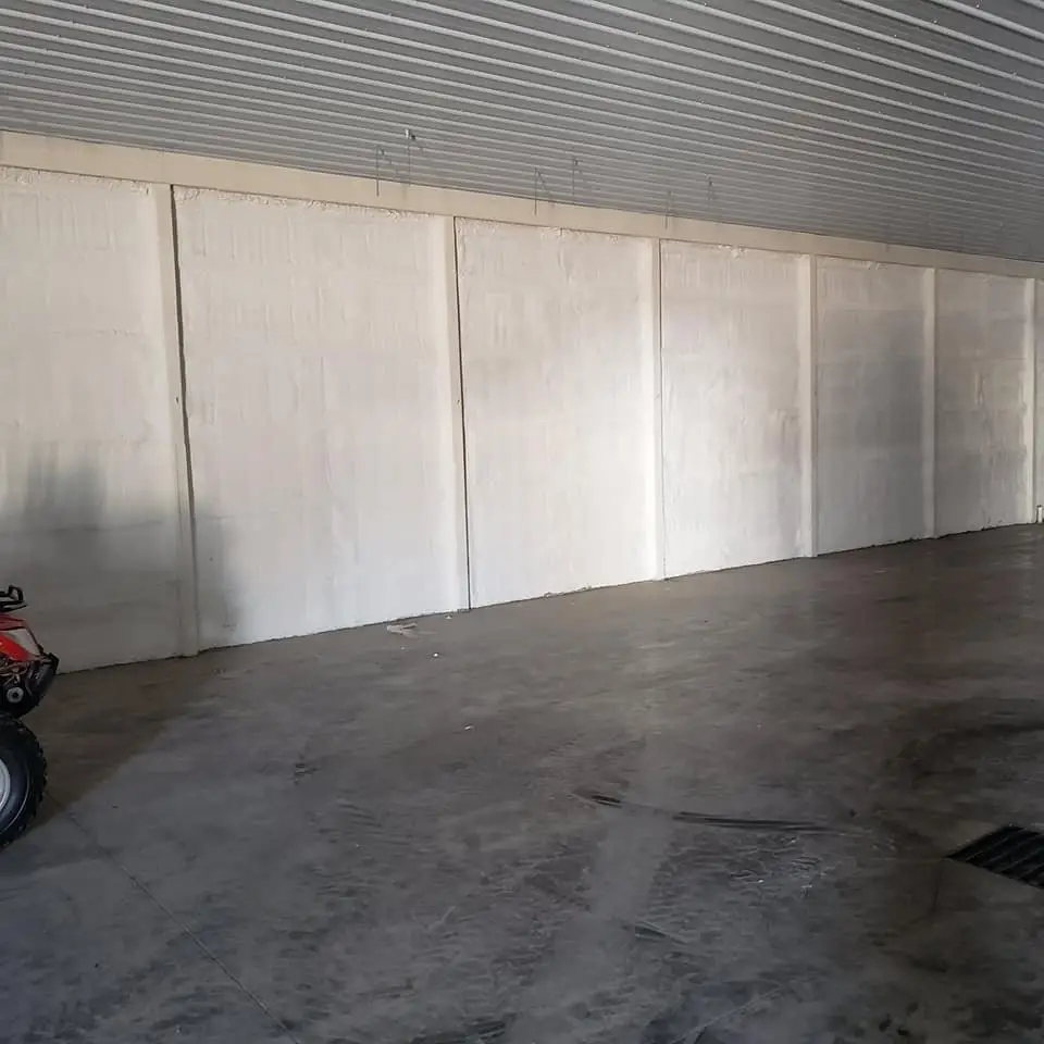 Sprayed walls inside a shop building